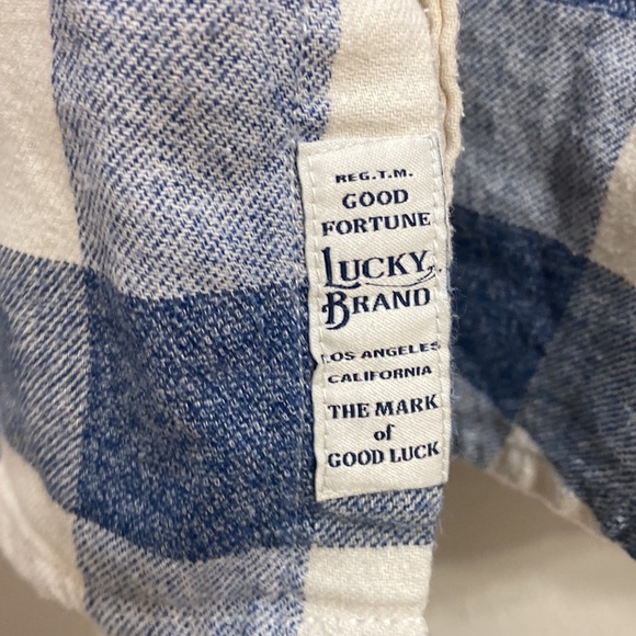Men’s Lucky Brand Blue & White Plaid Flannel Long Sleeved Button Down Shirt-Sz M - Picture 4 of 11